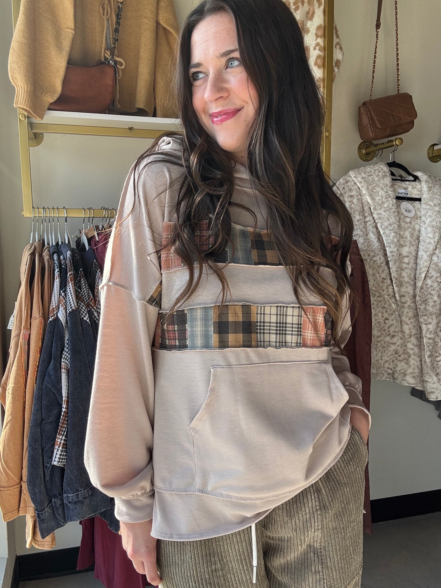 Plaid Band Pullover Hoodie