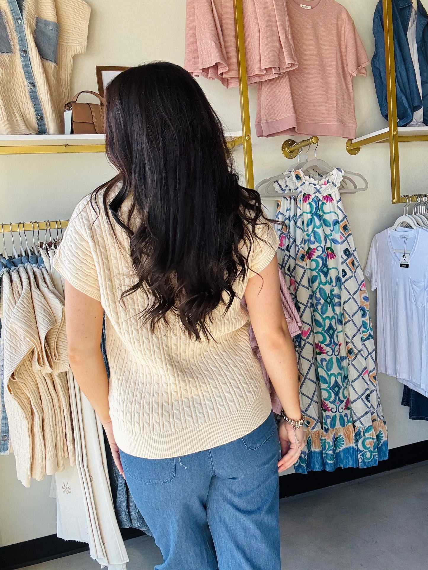 Denim Mix Cable Knit Top