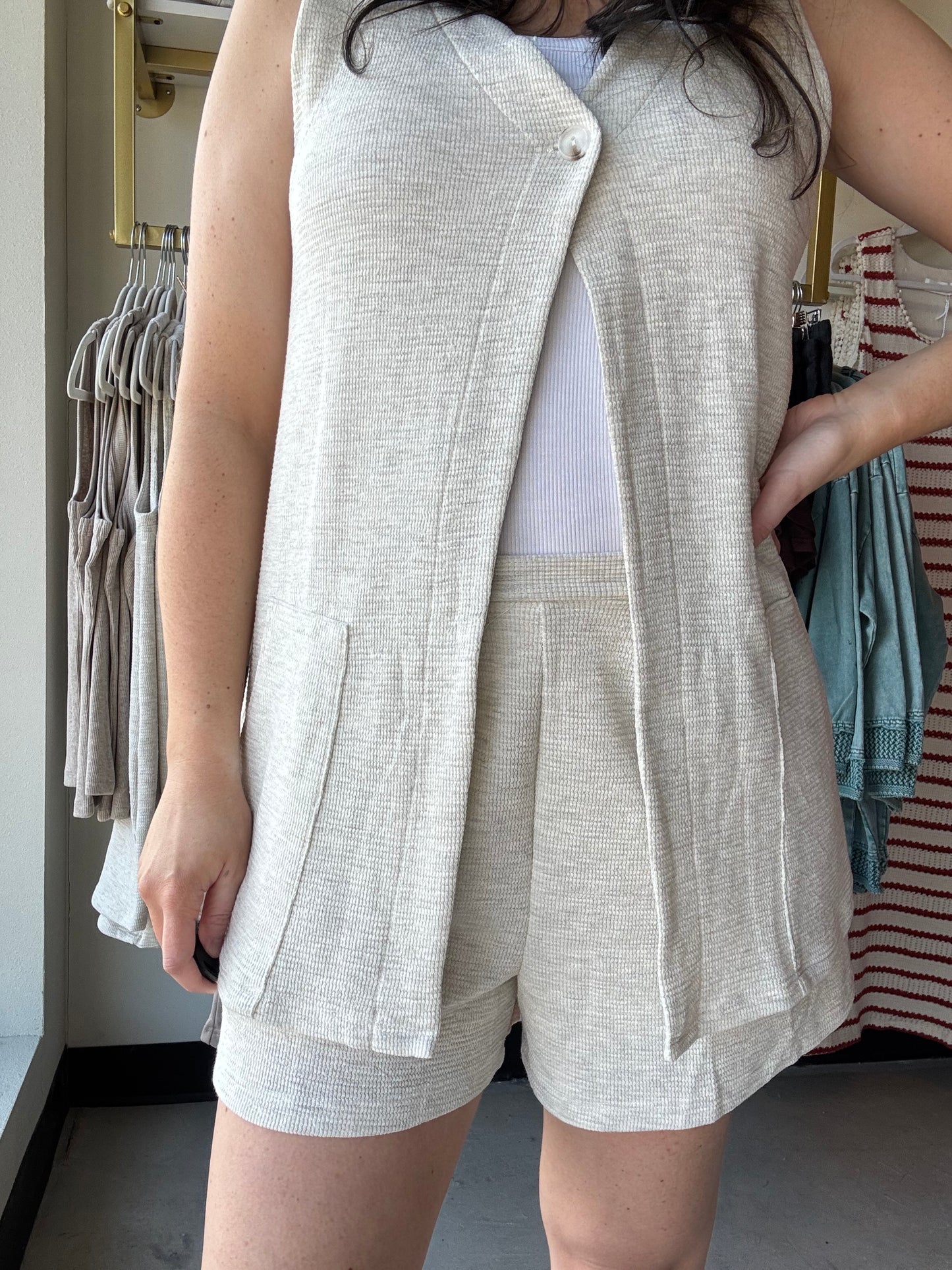 Melange Pleated Pull On Shorts