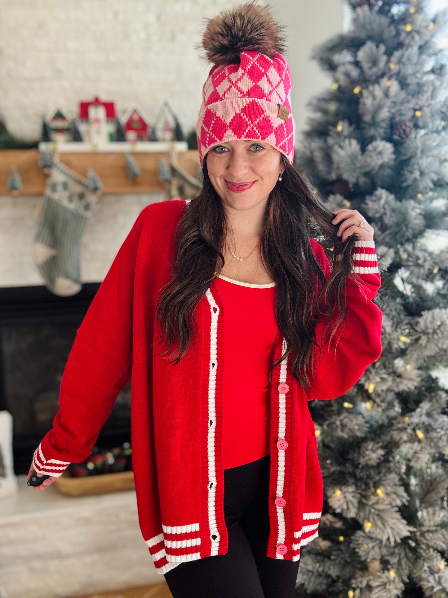 Red Candy Cane Relaxed Cardigan