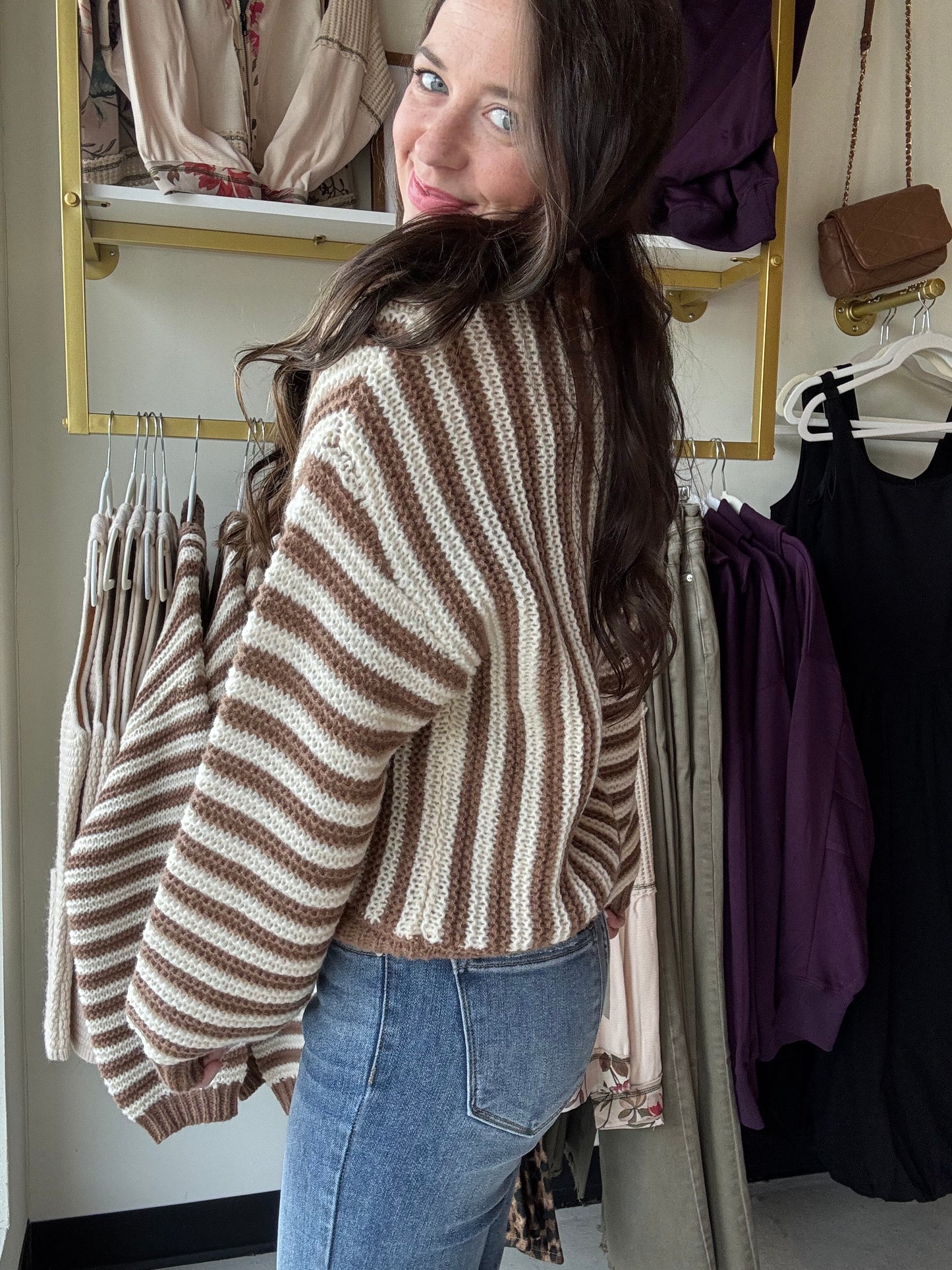 Mocha Vertical Stripe Sweater