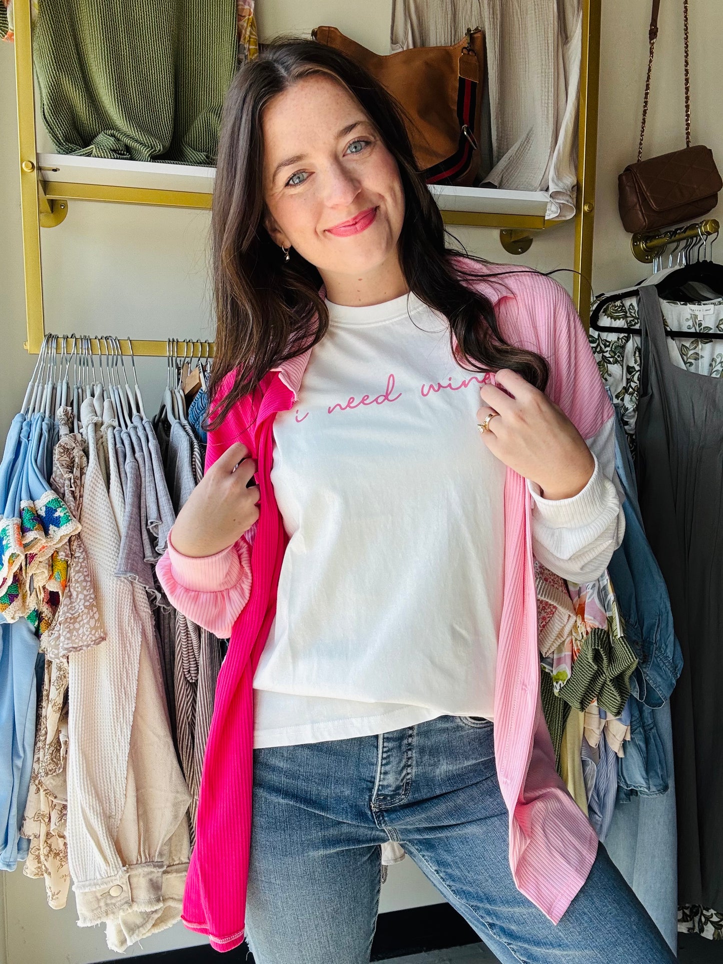 Pink & White Color Block Shacket