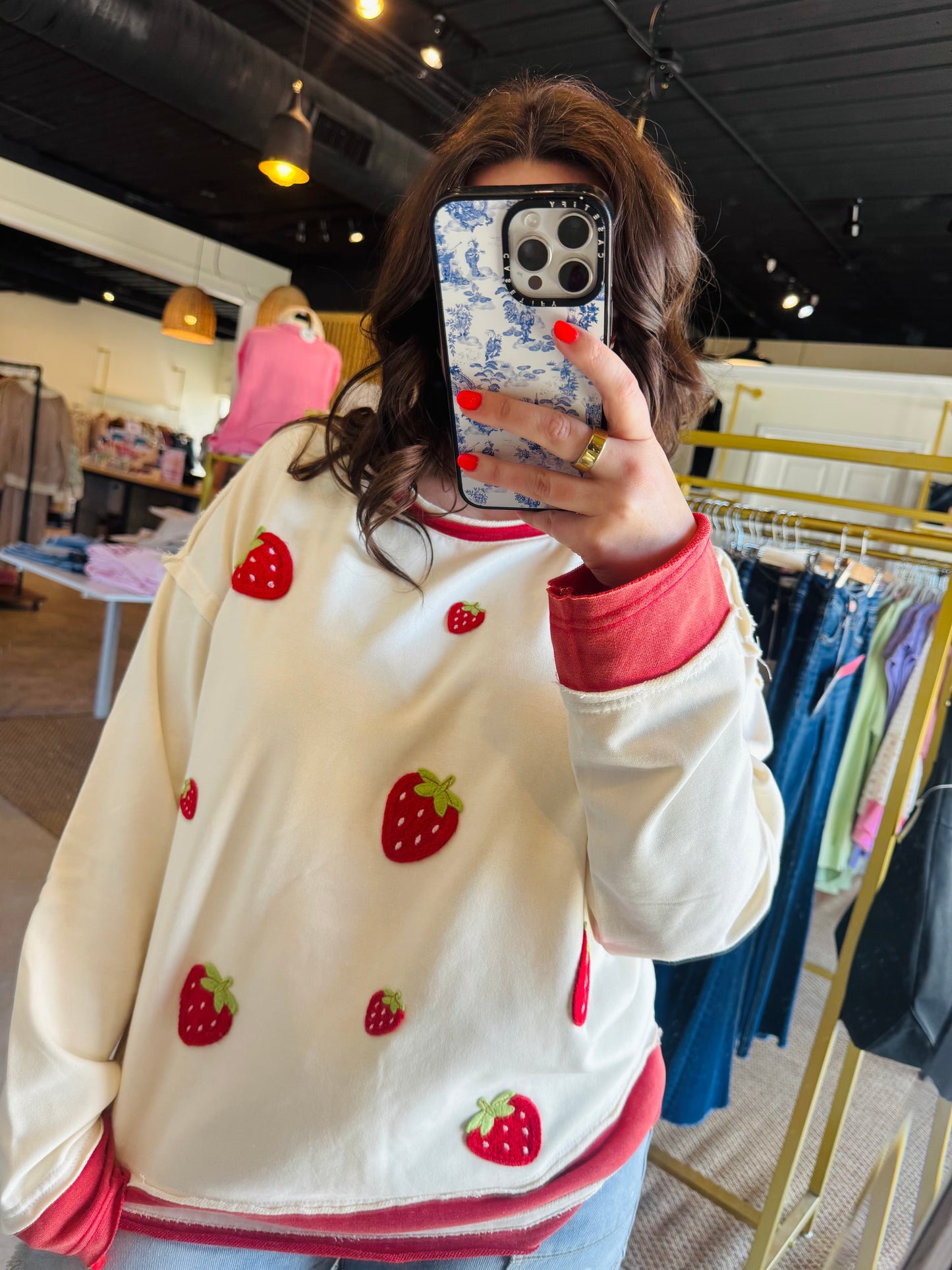 Strawberry Patch Terry Pullover