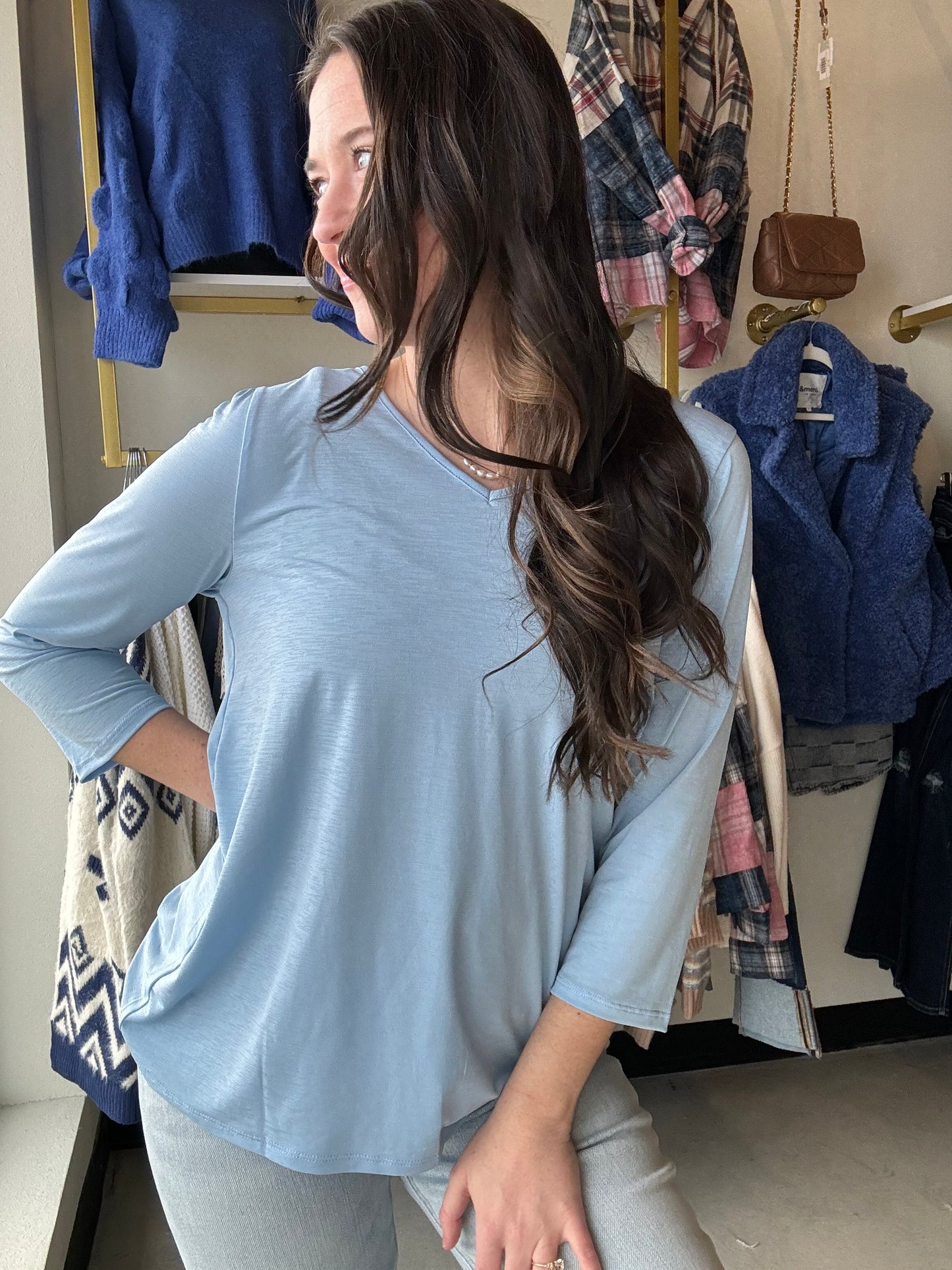 Classic Sky Blue V Neck