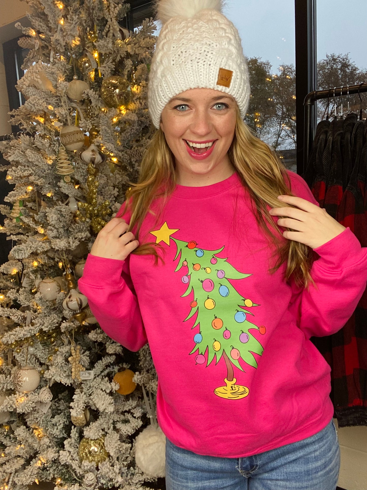 Hot Pink Grinch Tree Crewneck