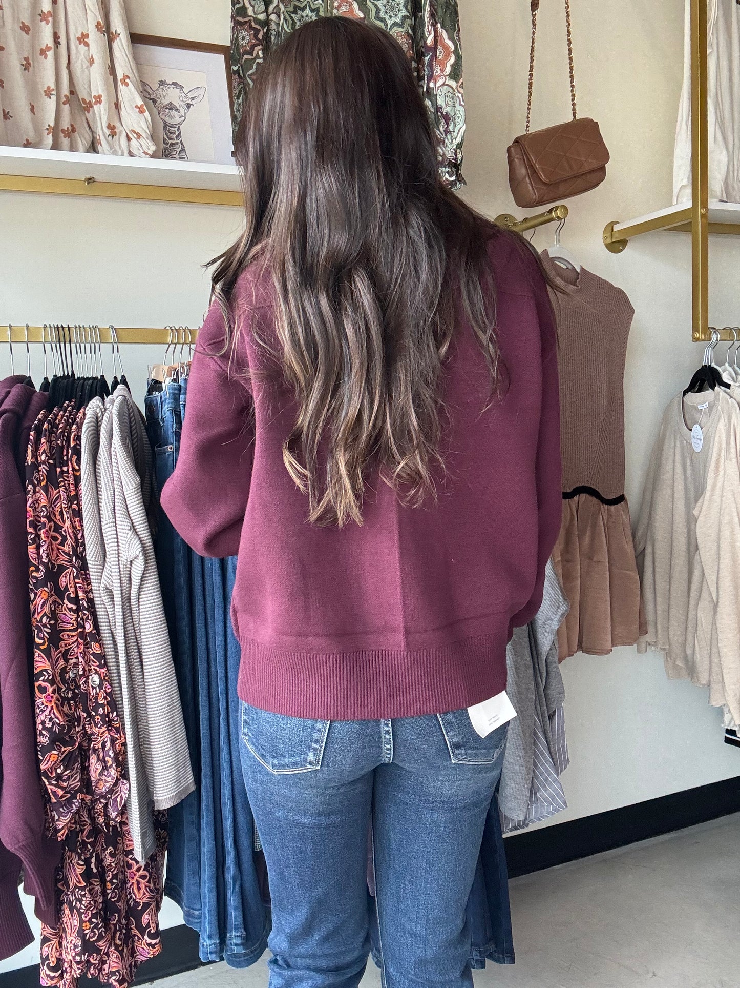 Plum Front Pocket Sweater Jacket