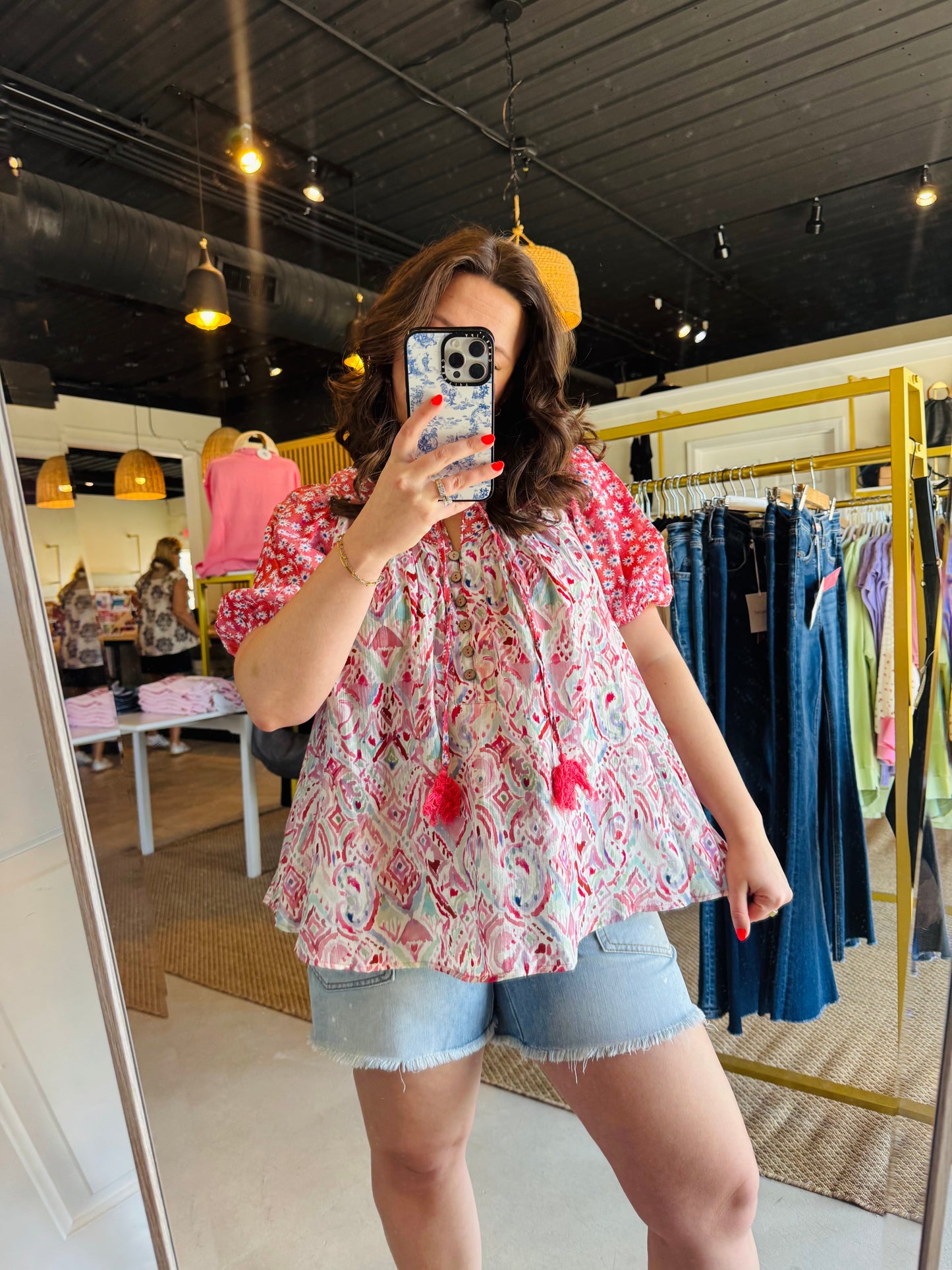 Strawberry Contrast Puff Sleeve Blouse