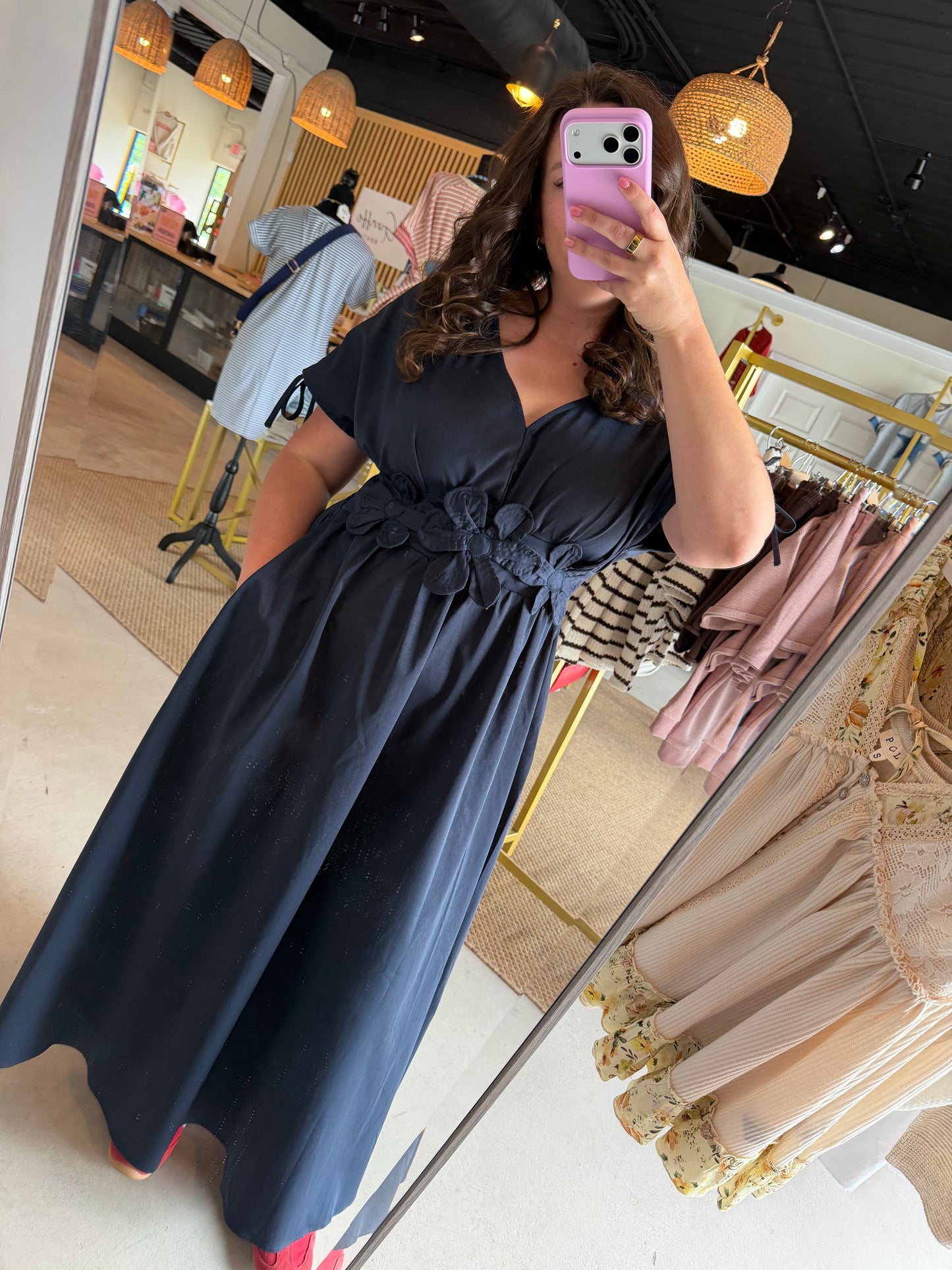 Navy Floral Appliqué Maxi Dress