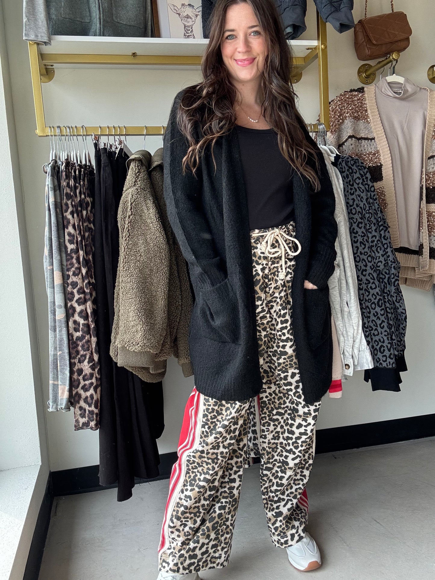 Leopard Accent Wide Leg Pants