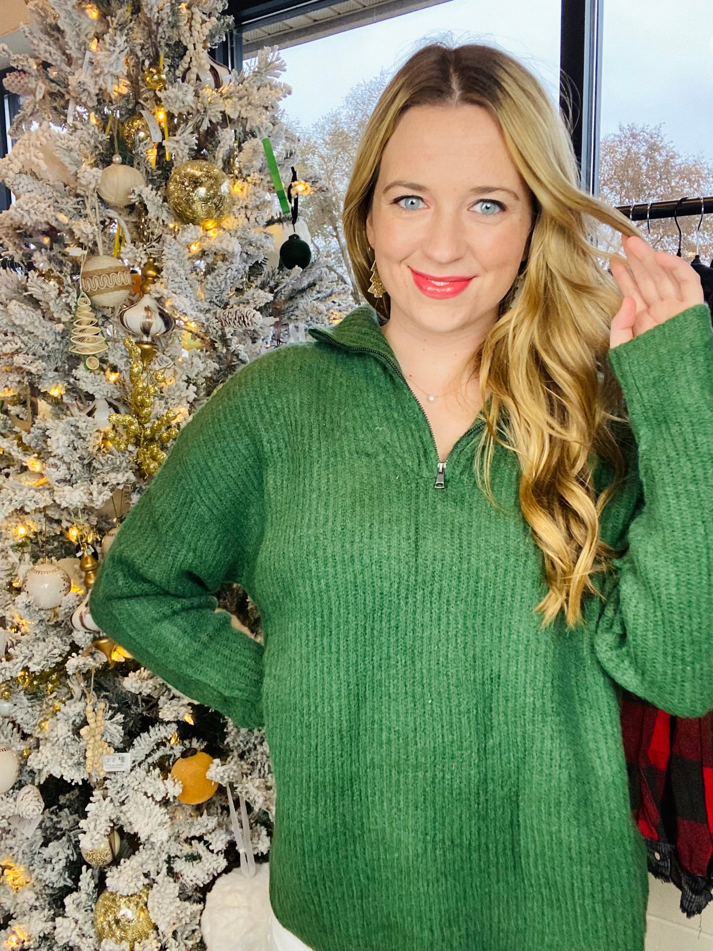 Green Quarter Zip Knitted Sweater