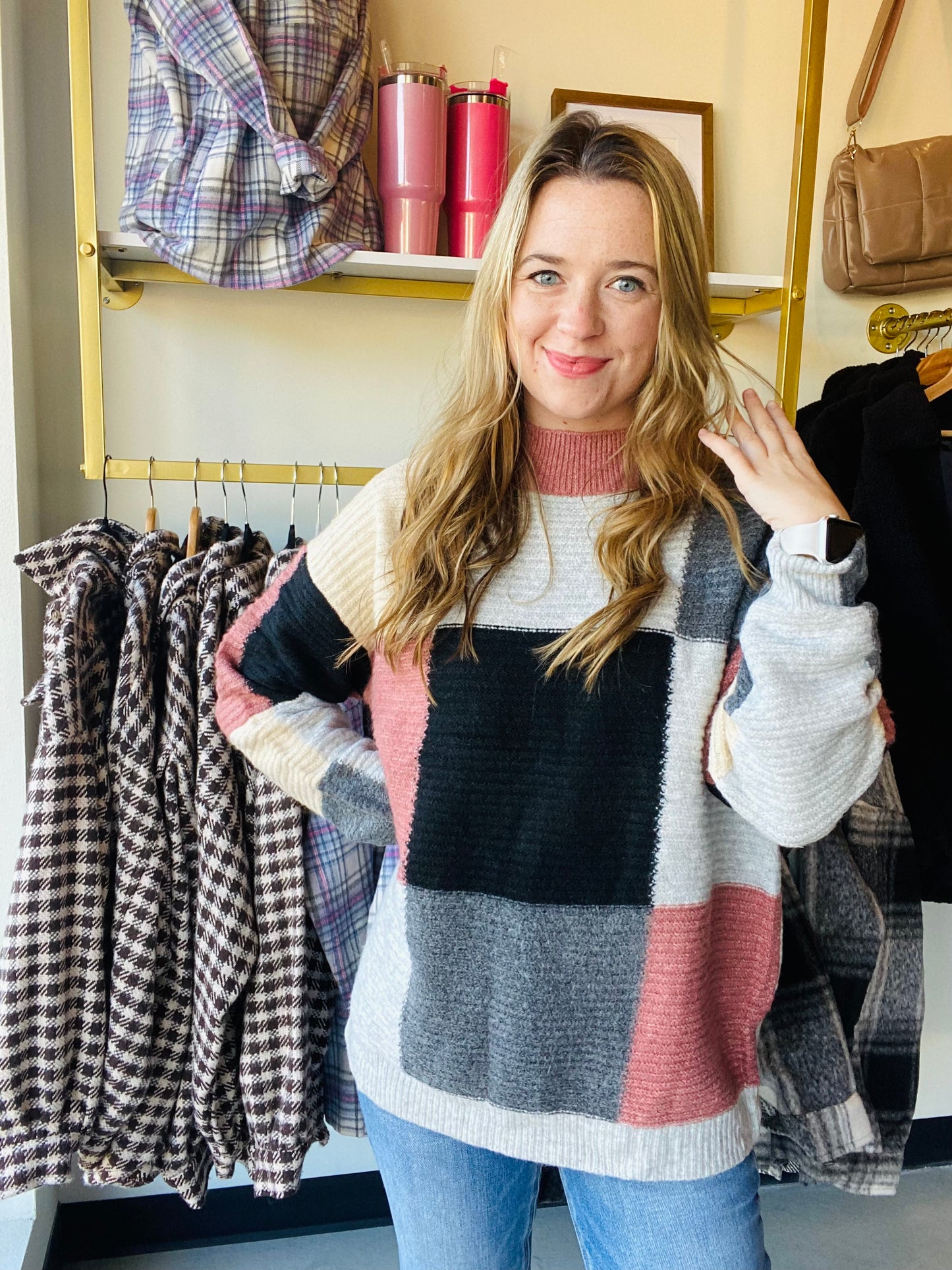 Charcoal Block Mock Neck Sweater