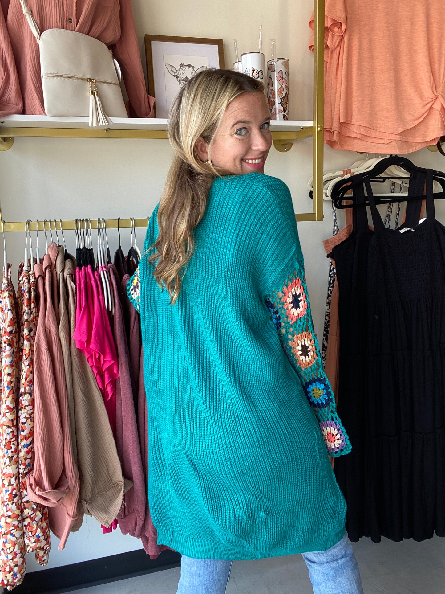 Blakeley Crochet Cardi- Teal