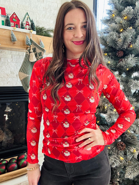 Santa's Signature Bow Mesh Top