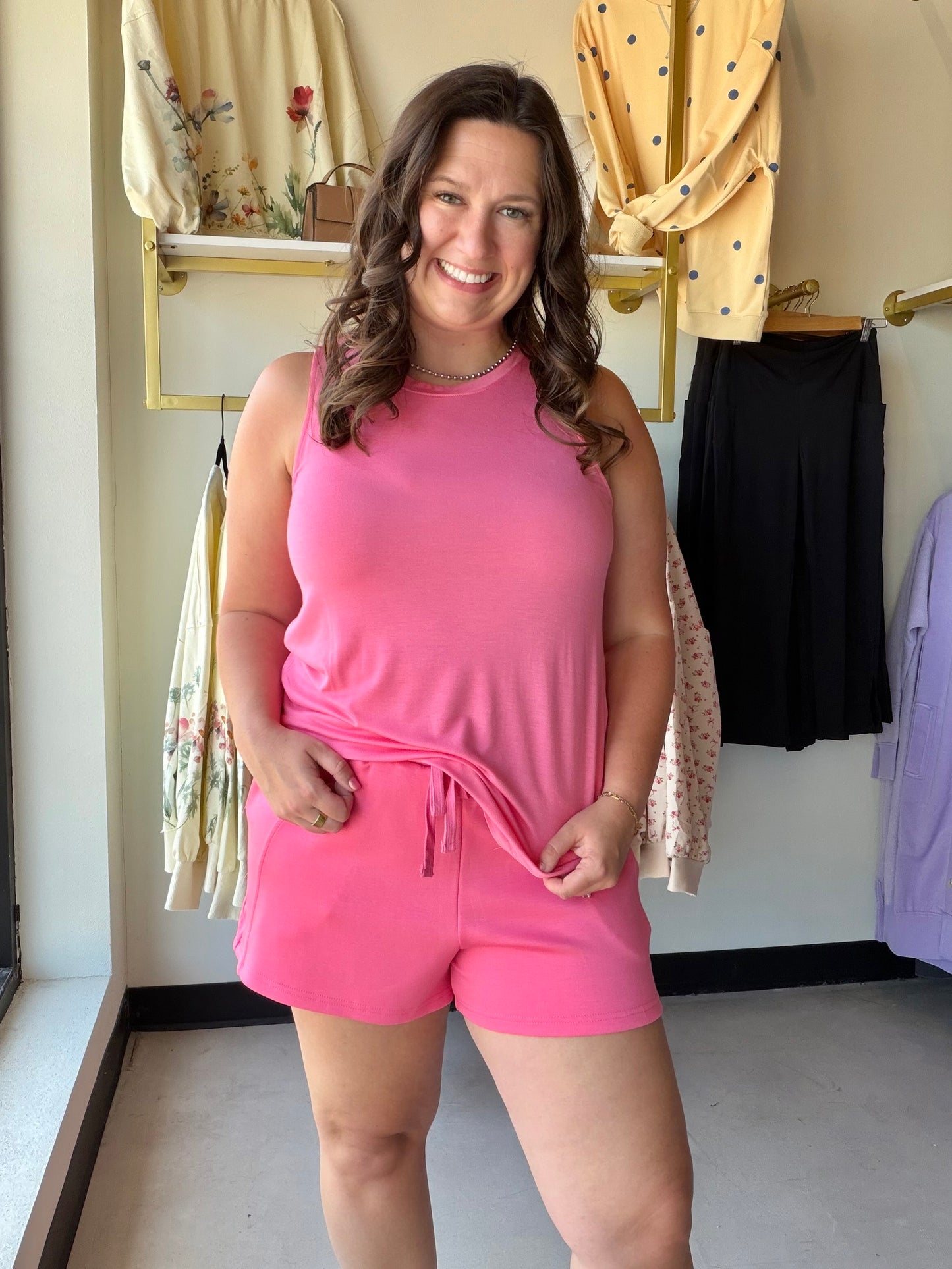 Taffy Pink Drawstring Knit Shorts