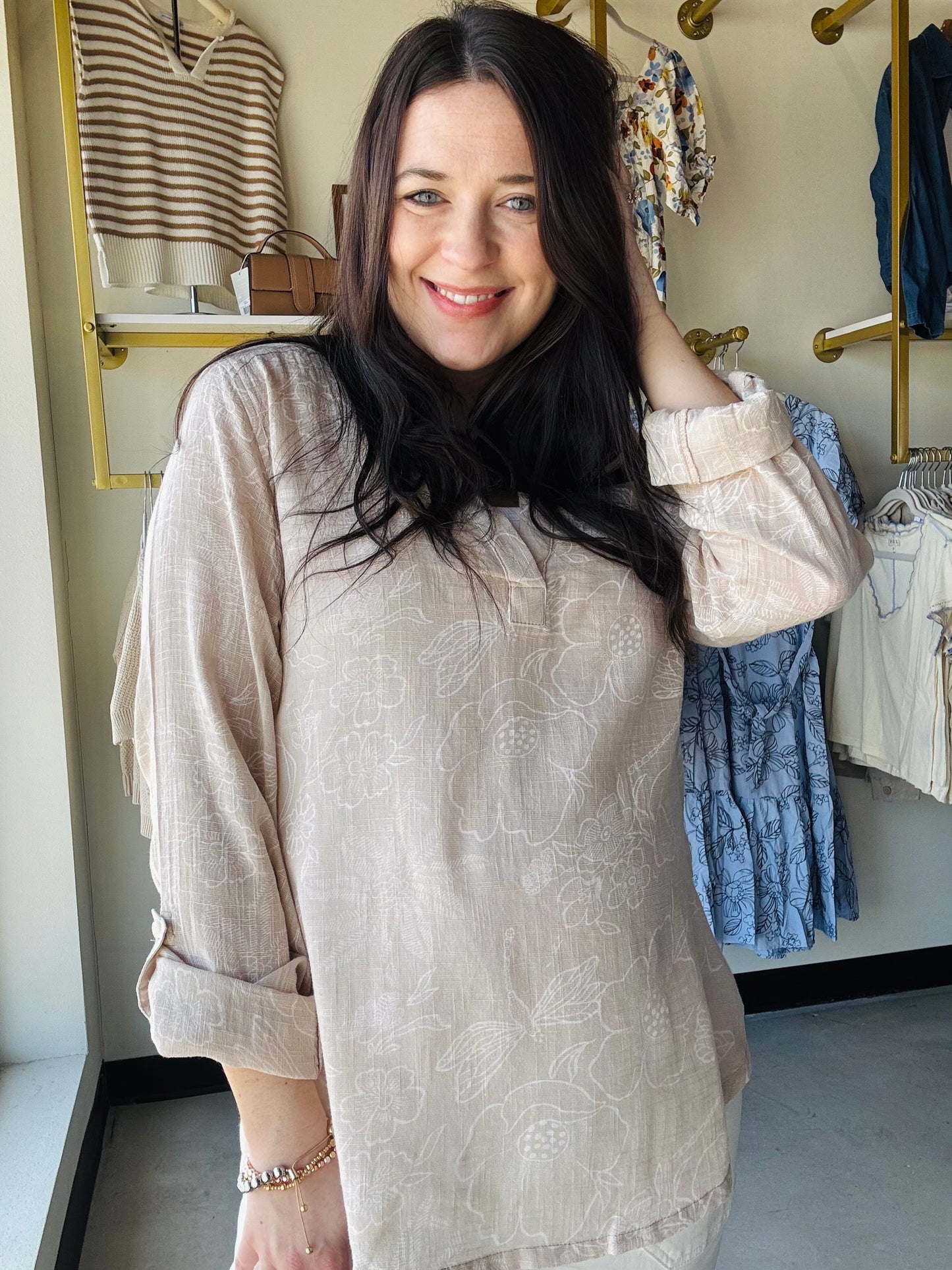 Natural Floral Woven Top
