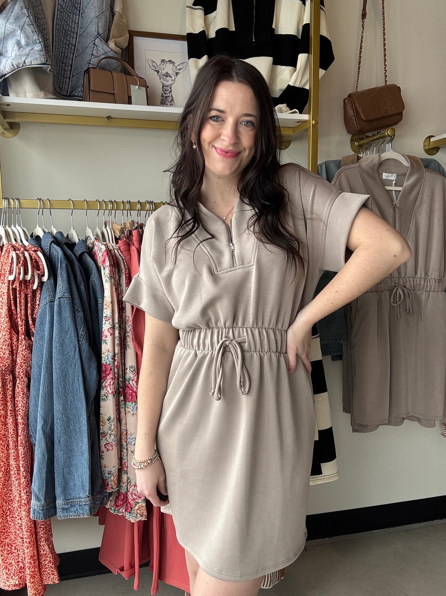 Taupe Collared Cinch Dress