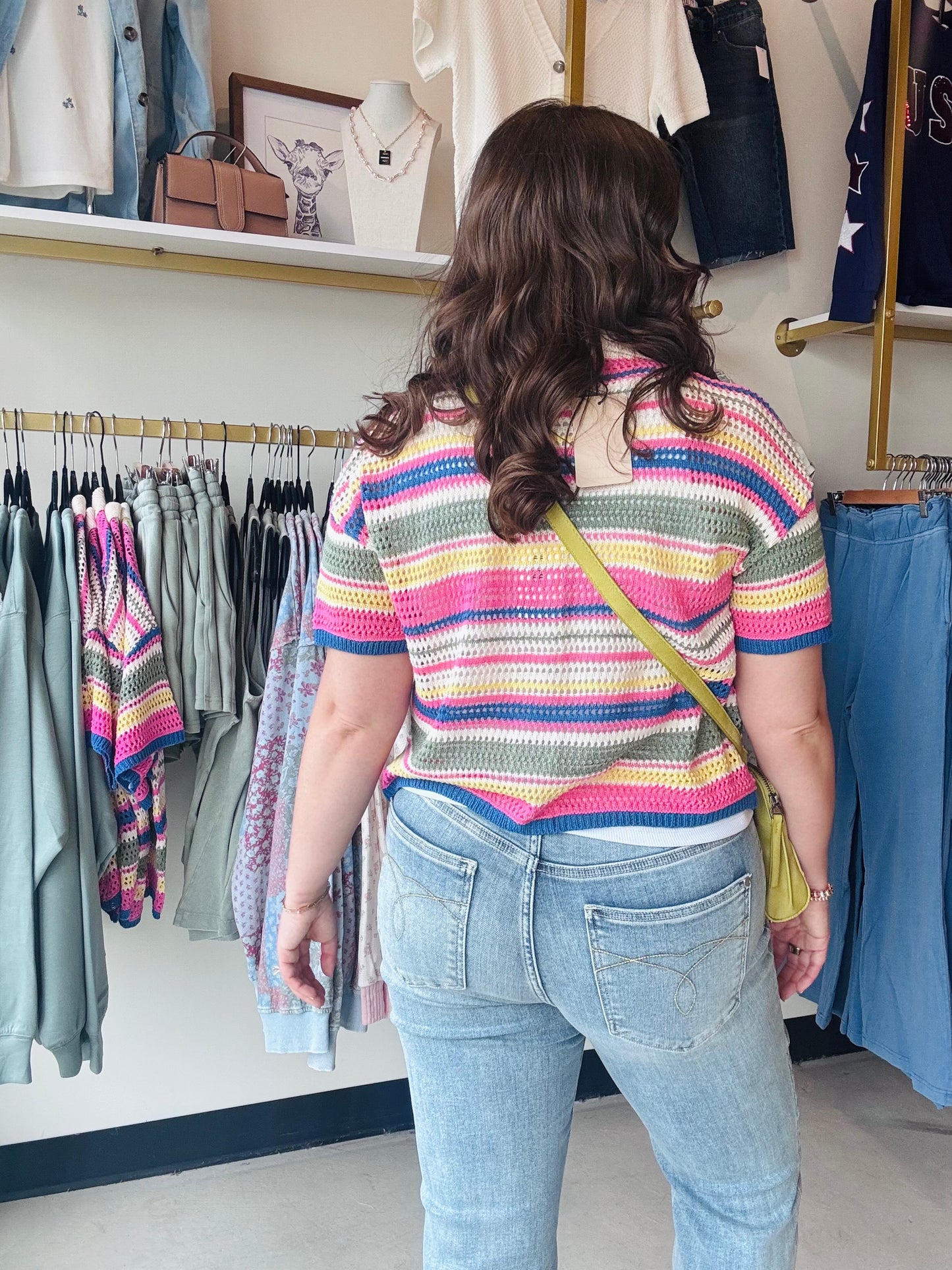 Multi Stripe Crochet Button Up