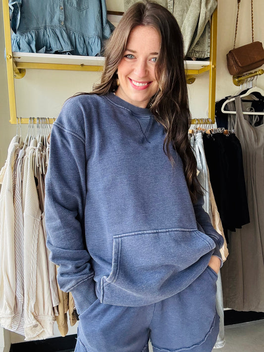 Vintage Wash Pullover Hoodie - Navy