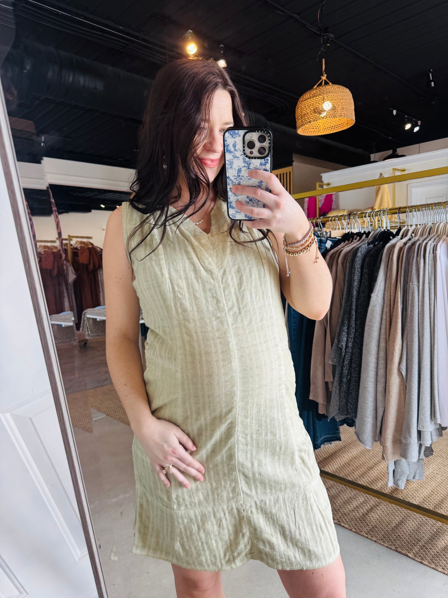 Natural Sage Sleeveless Midi Dress