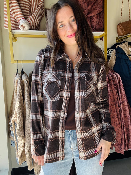 Coffee Ivory Plaid Cassian Shirt