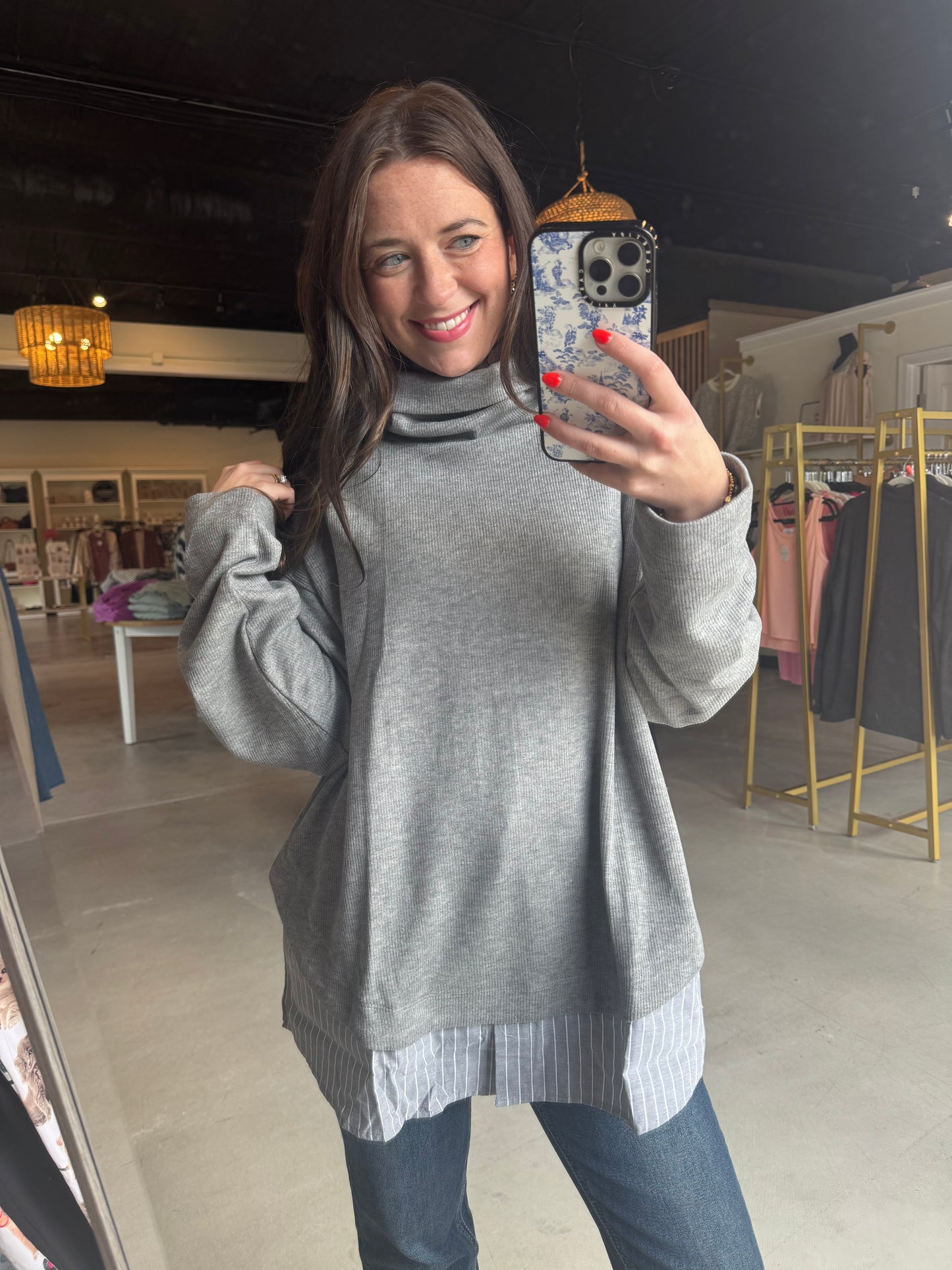 Grey Button Down Detail Turtleneck