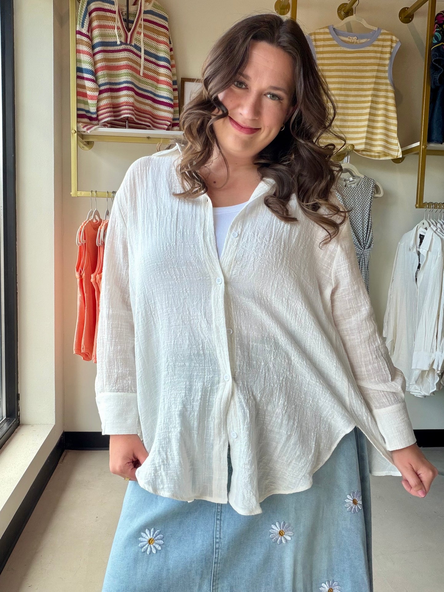 White Gauze Button Up