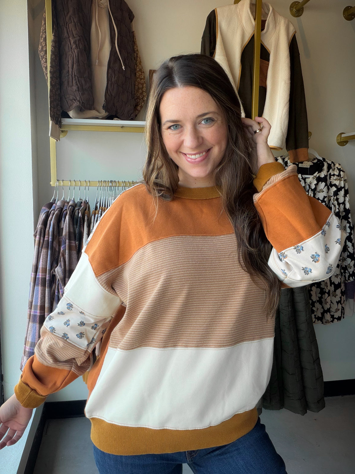 Mocha Stripe Accent Pullover