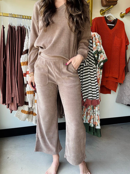 Khaki Corduroy Cropped Pants