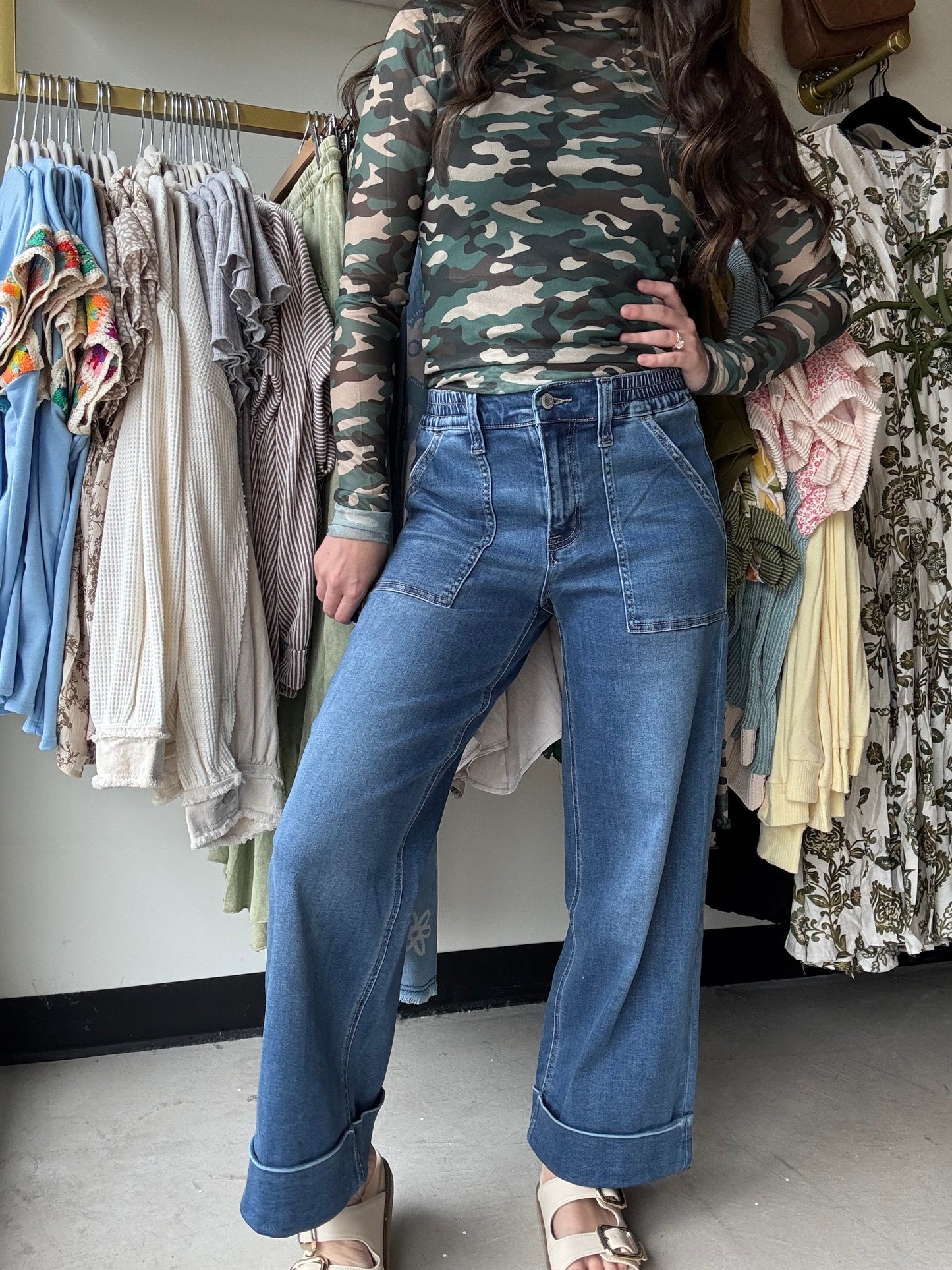Double Cuff Wide Leg Denim - Vervet