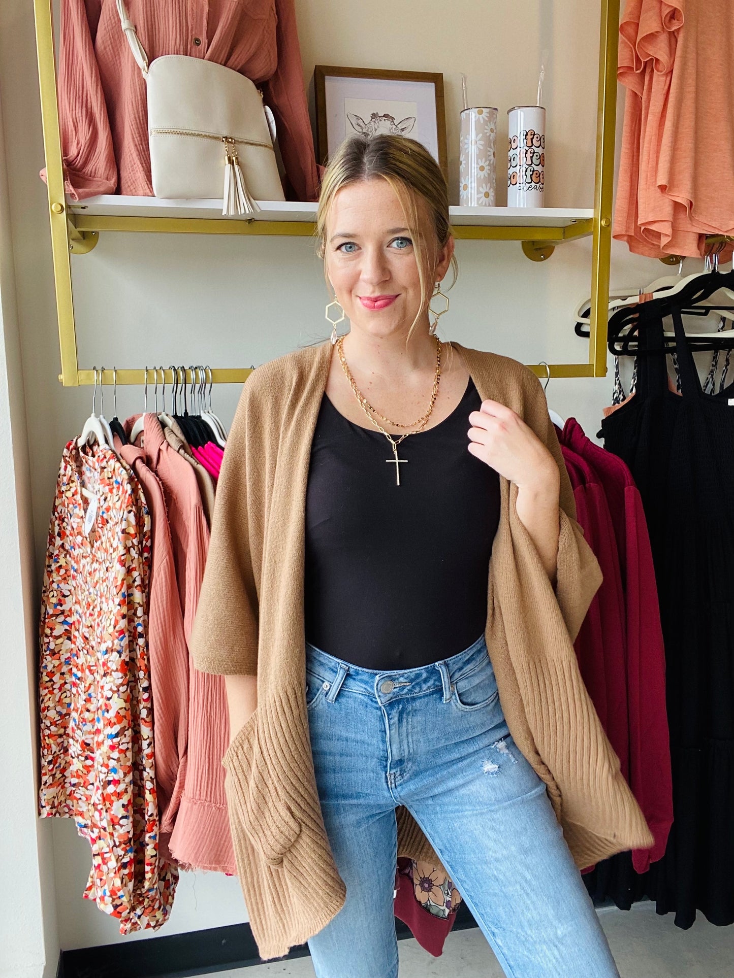 Taupe Ribbed Detail Kimono Hoodie
