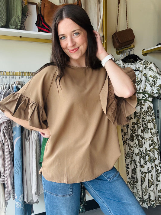 Rebecca Ruffle Top - Latte