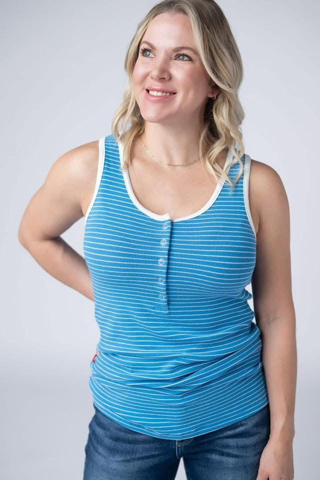 Blue Stripe Button Tank