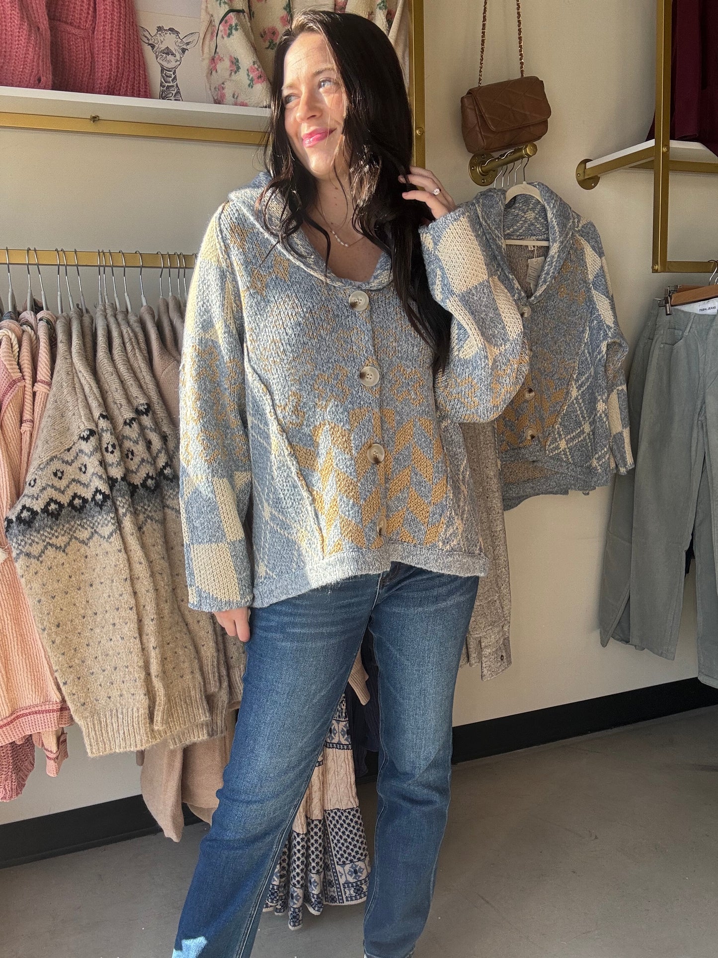 Speckled Yarn Contrast Cardigan