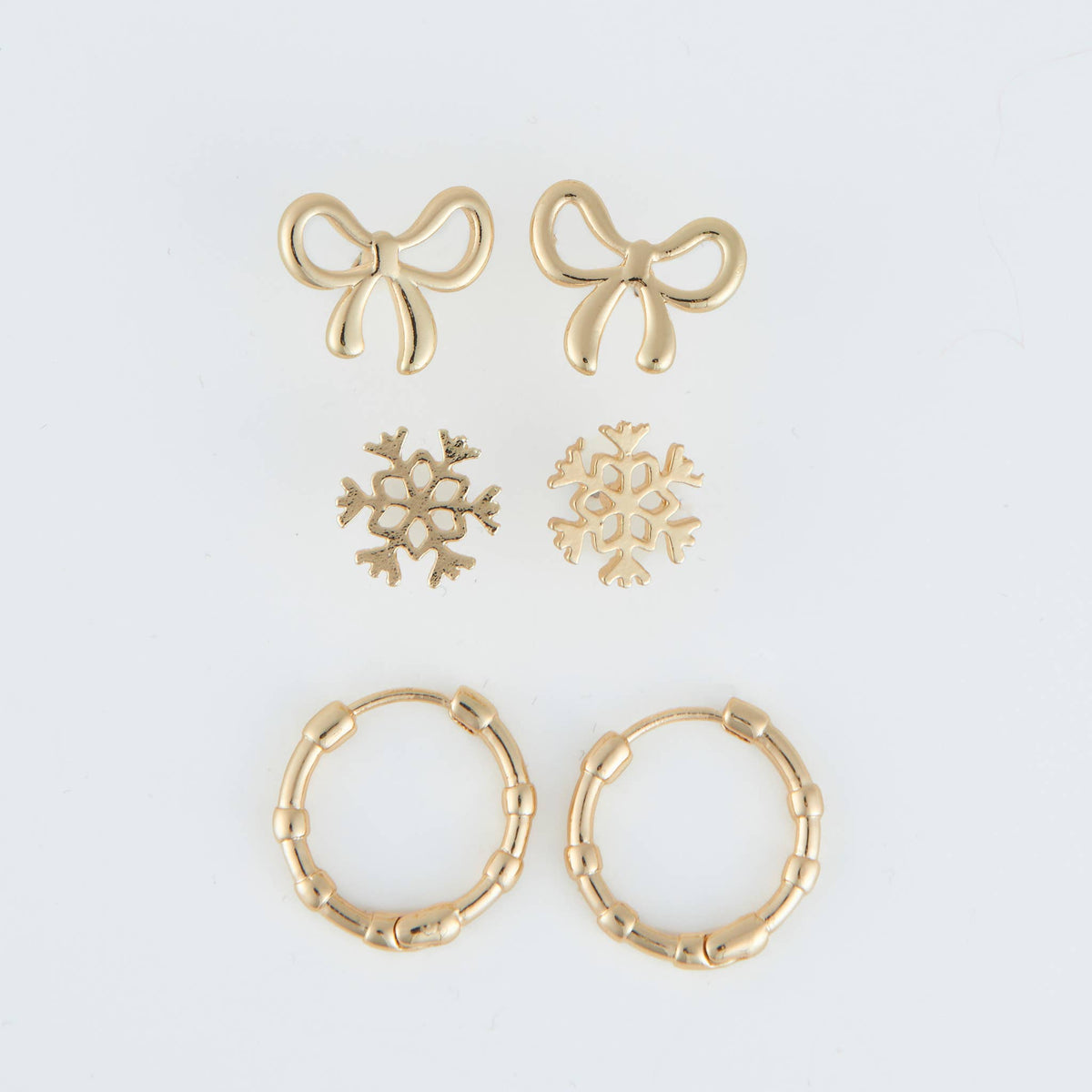 Holiday Christmas Gold Snowflake Earring Trio