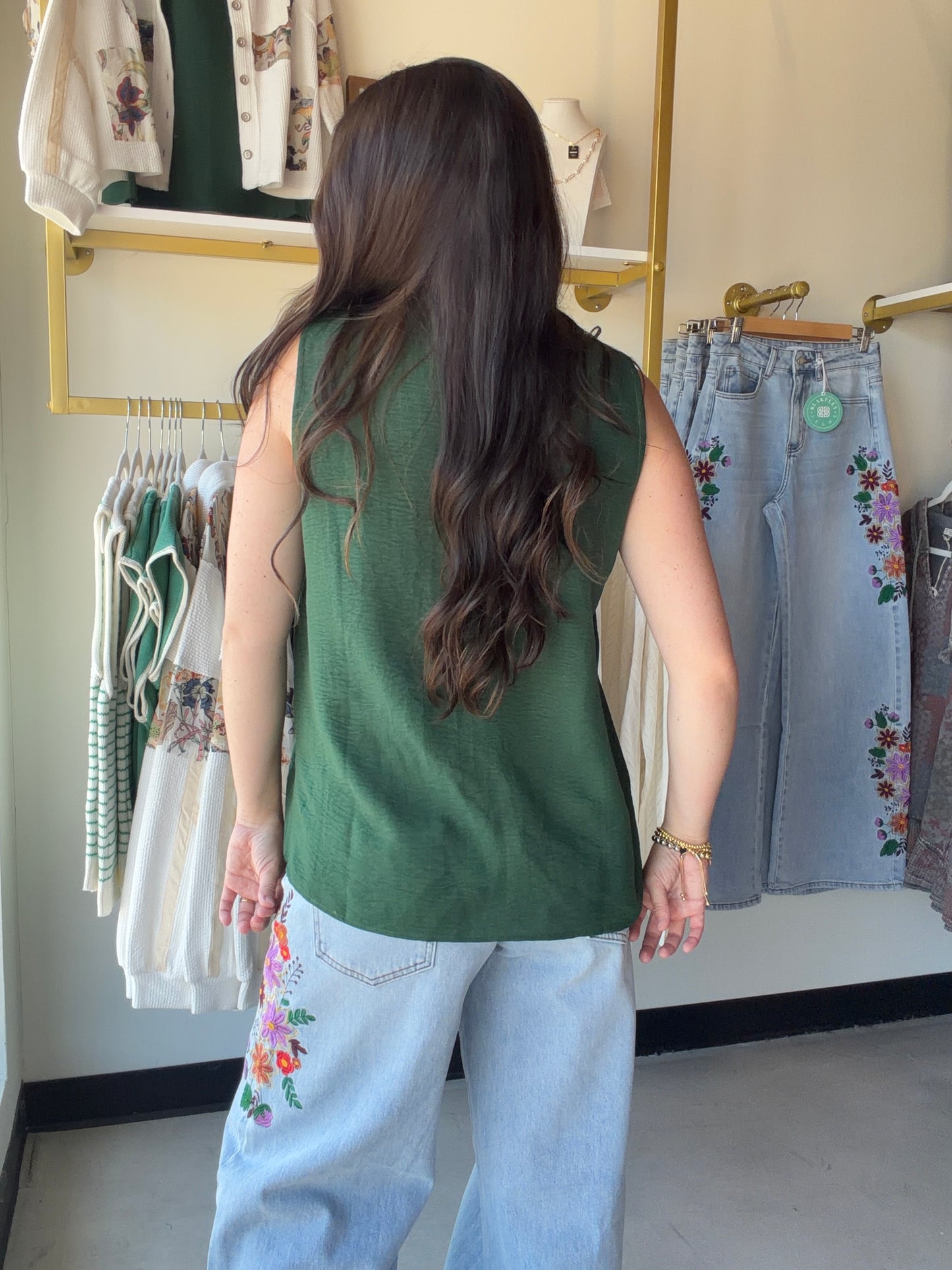 Forest Ruffle Detail Sleeveless Top