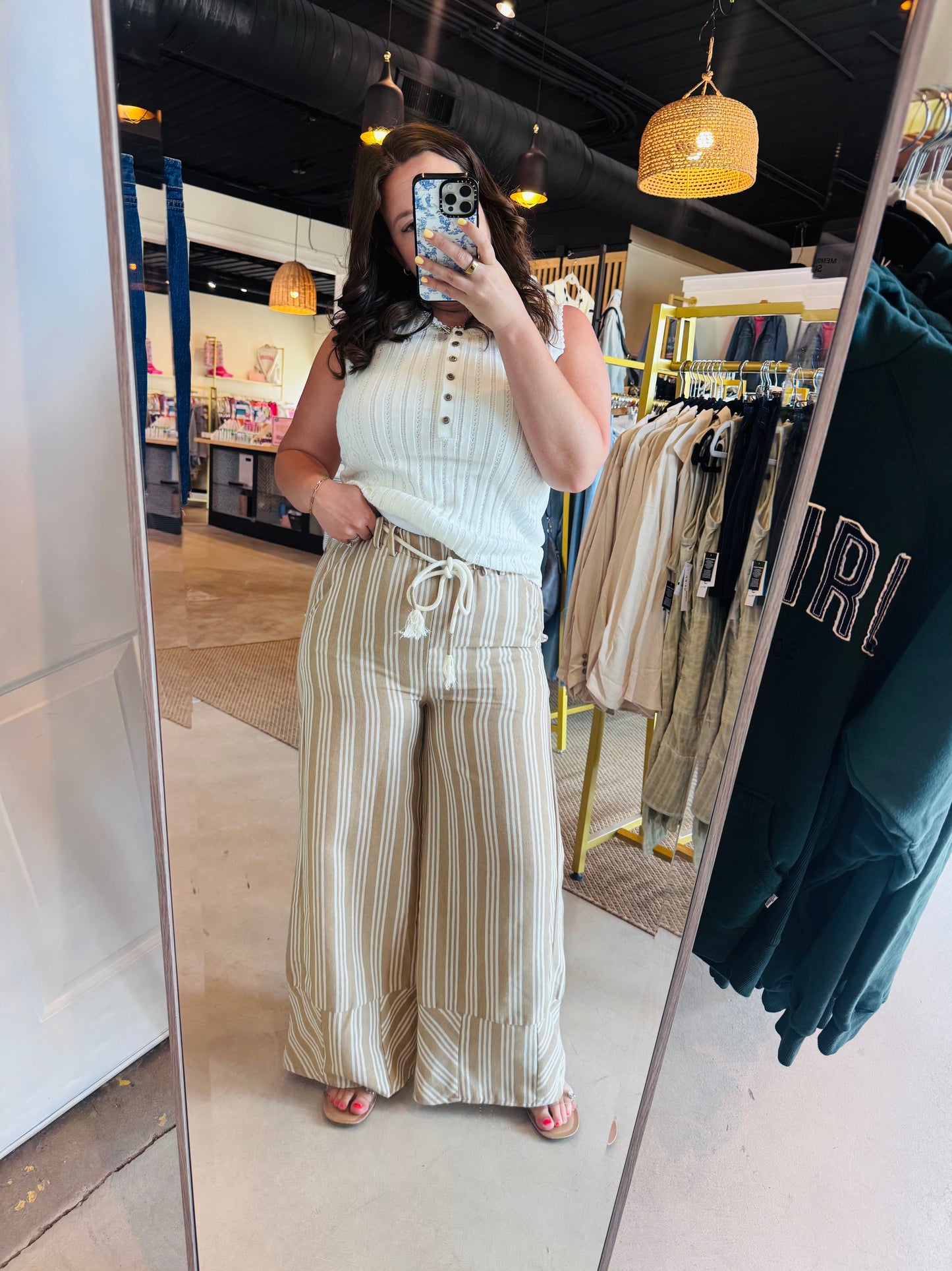 Khaki Stripe Wide Leg Pants