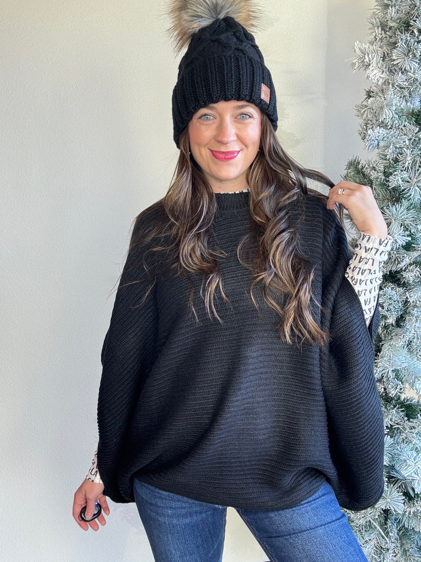 Meg Pullover Poncho - Black