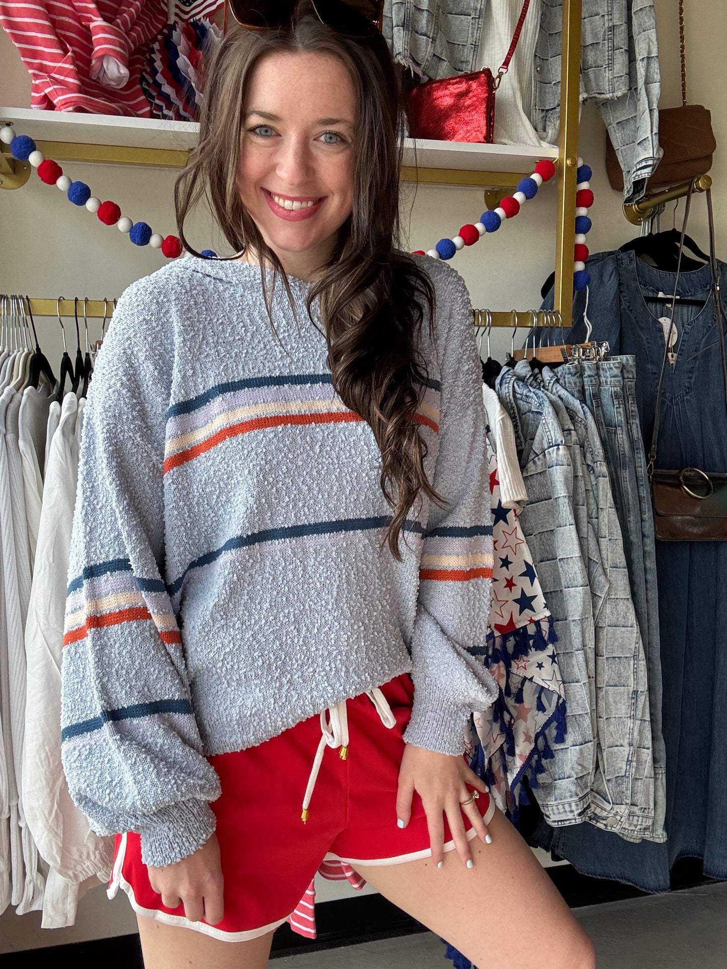 Blue Multi Stripe Sweater Hoodie