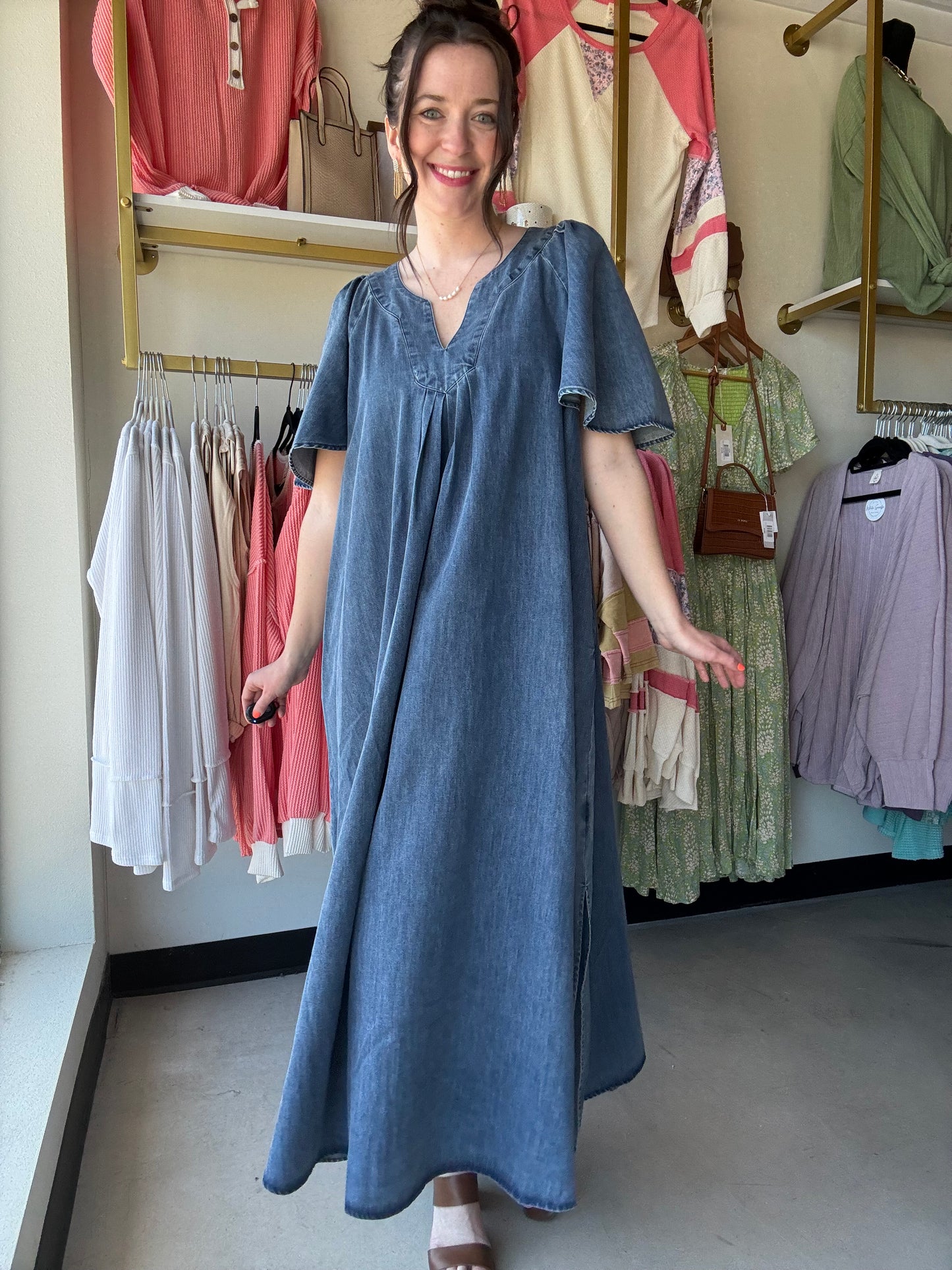 Dark Denim Wing Sleeve Dress