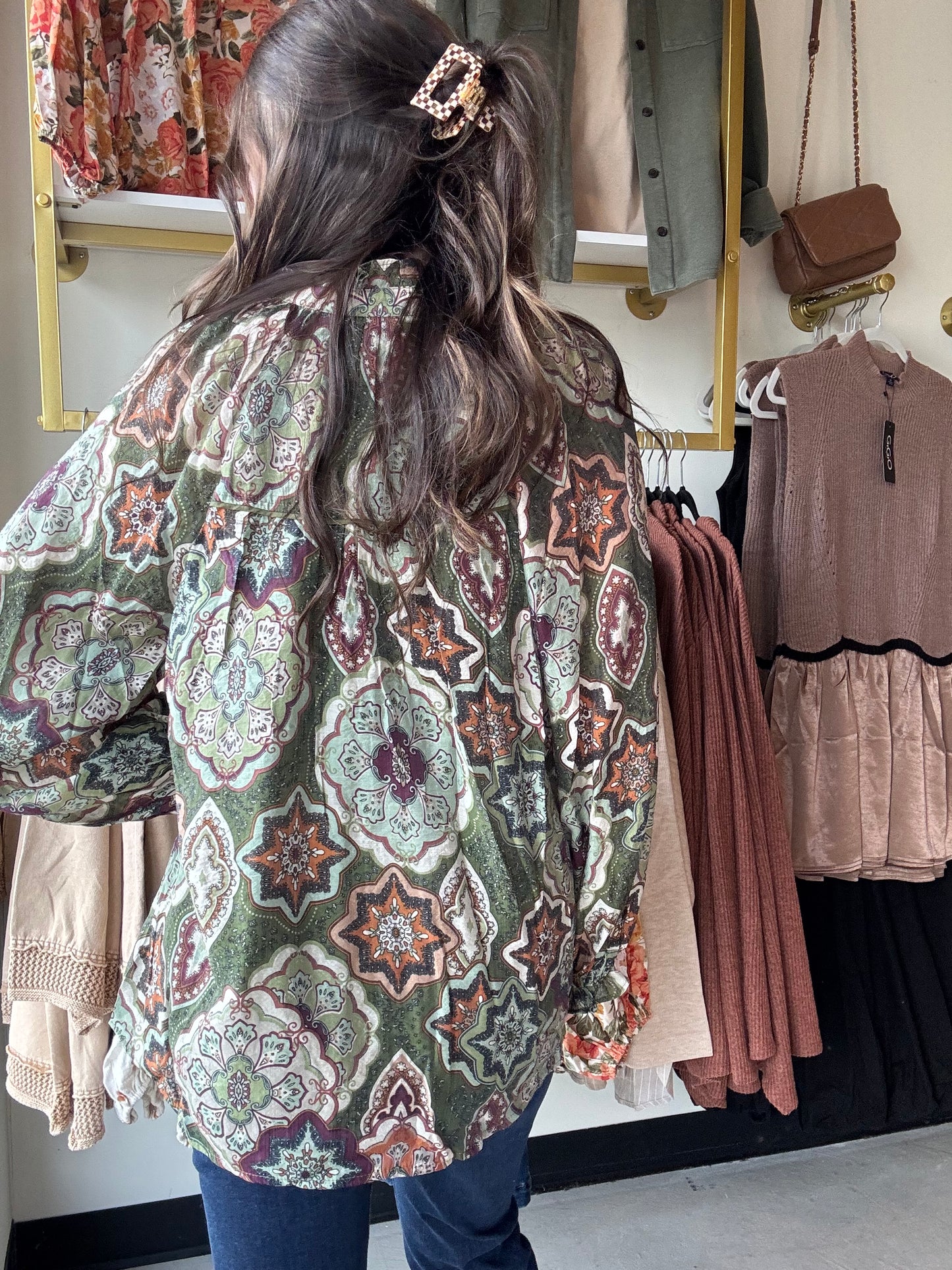 Boho Mosaic Button Down Blouse