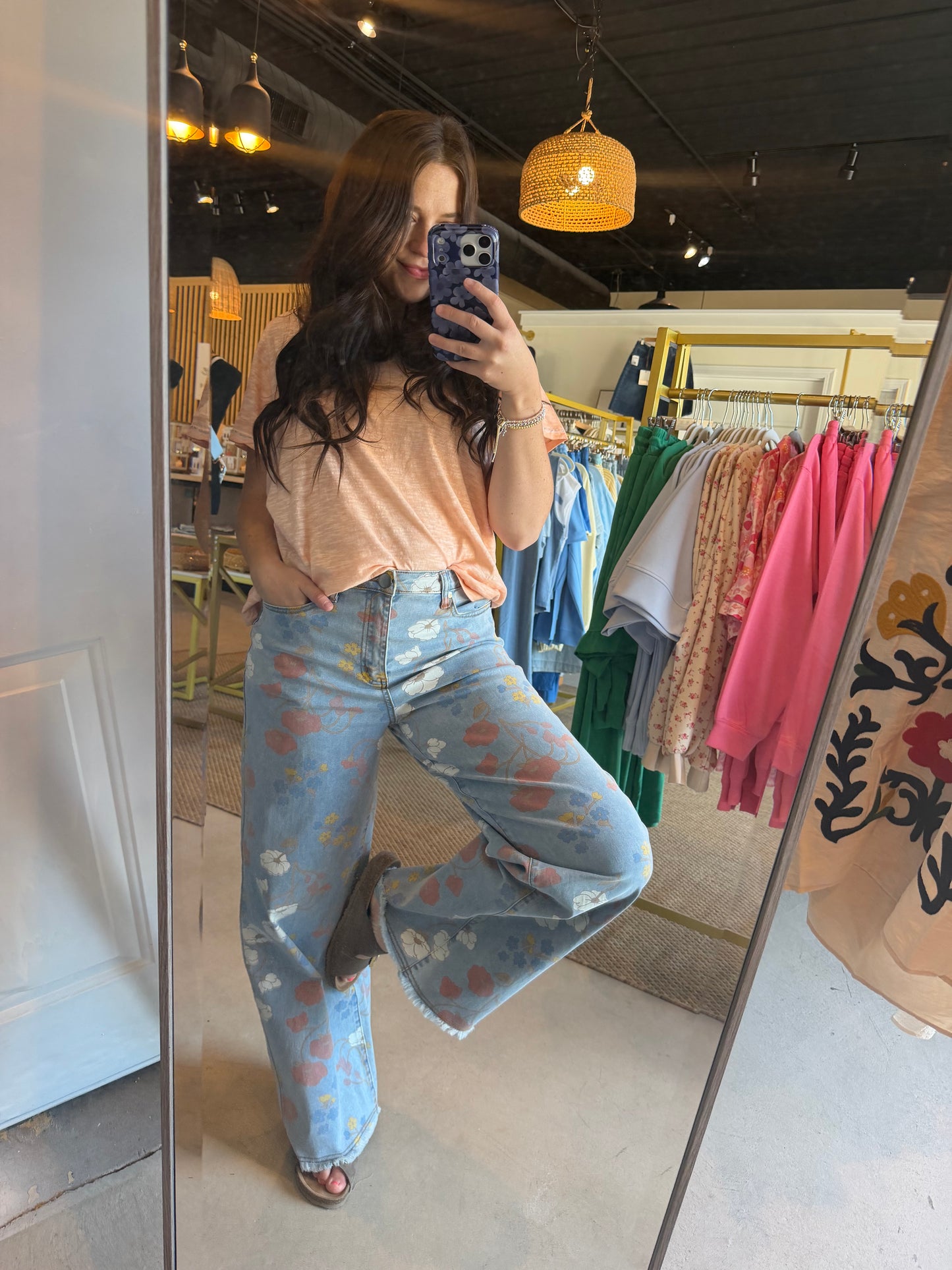 Muted Floral Stretch Twill Pants