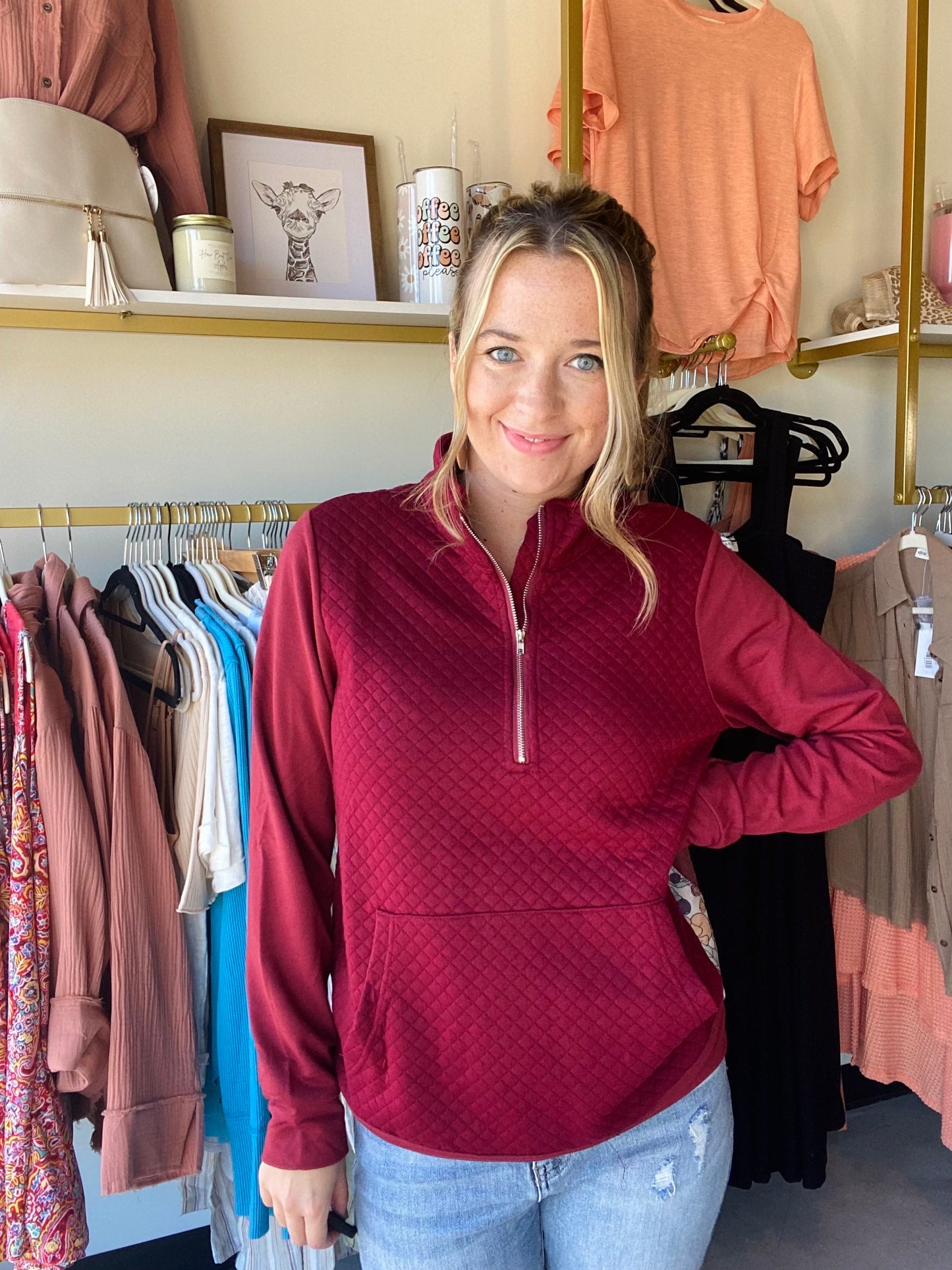 Wine Quilted Quarter Zip