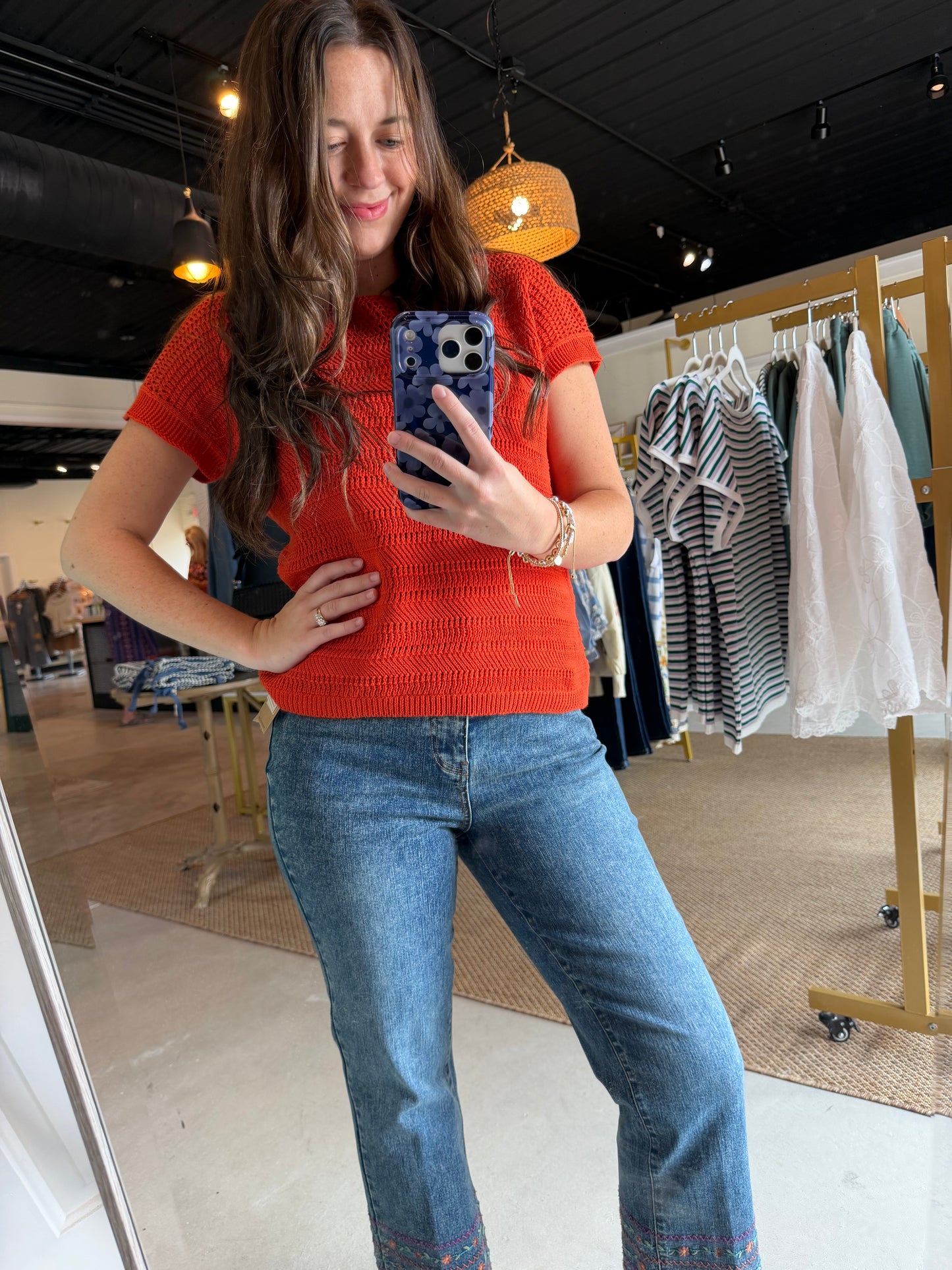 Dark Orange Pointelle Sweater