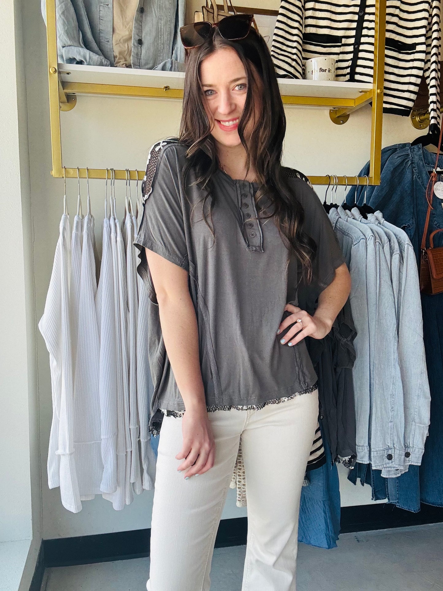 Charcoal Mesh Accent Tee