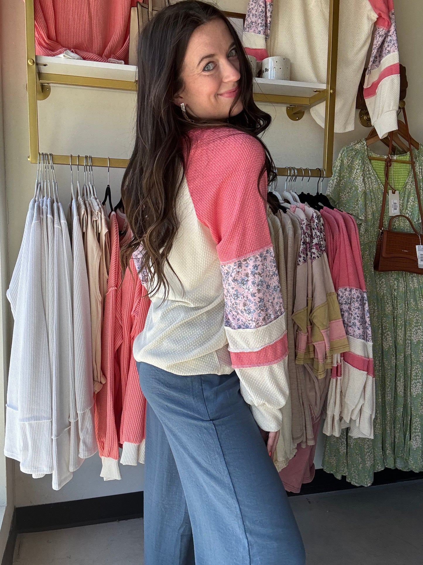 Floral Contrast Raglan Sleeve Top