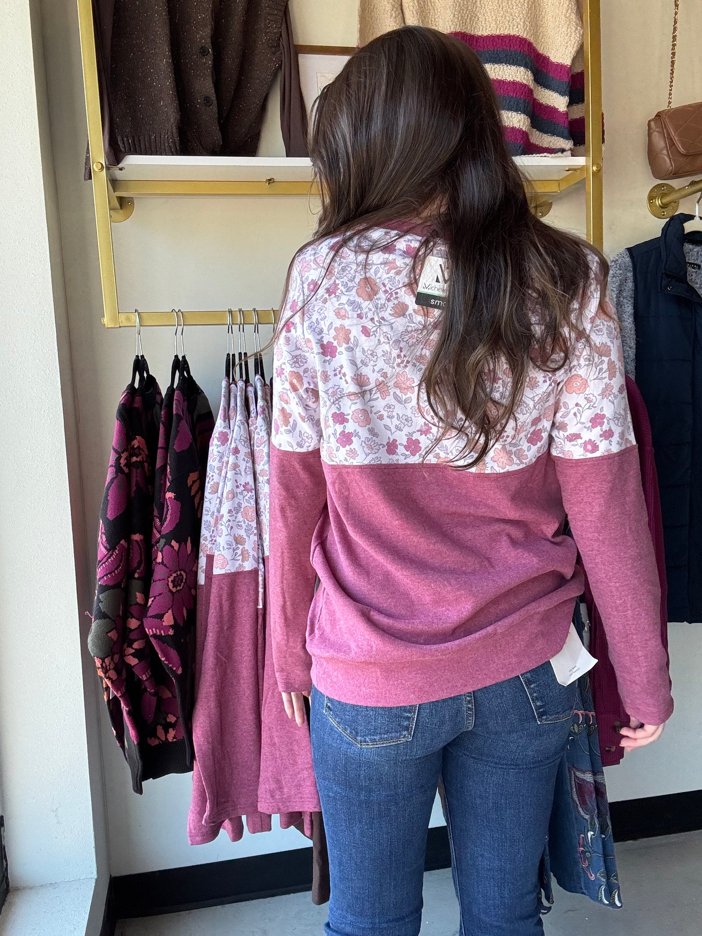Vintage Floral Raspberry Pullover