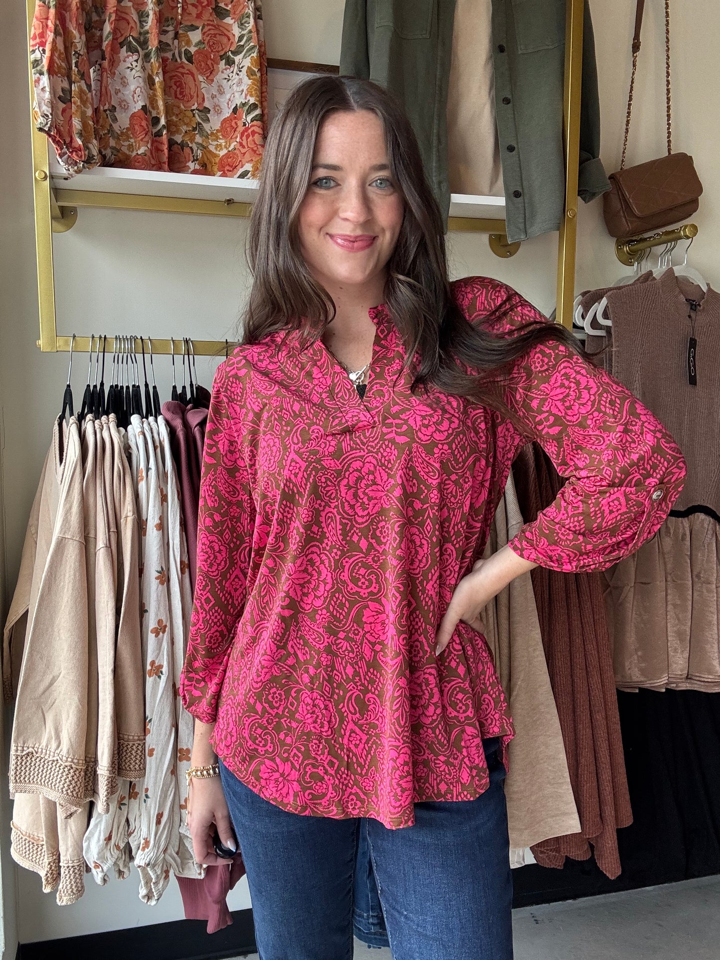 Mocha & Pink Lizzy Top