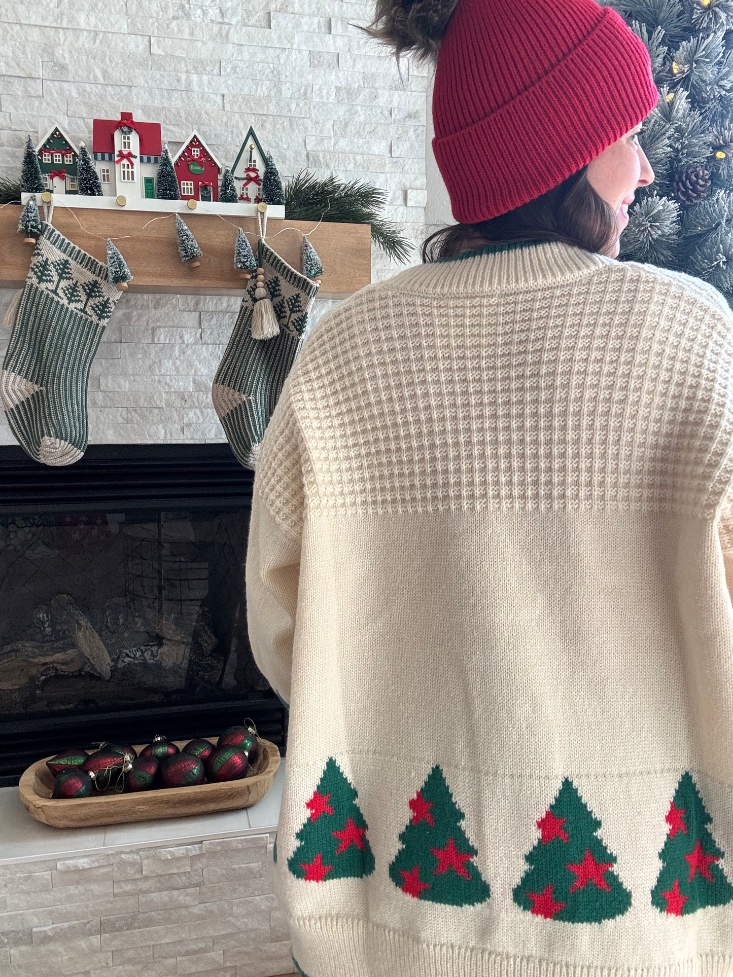 Cream Tree Cardigan Sweater