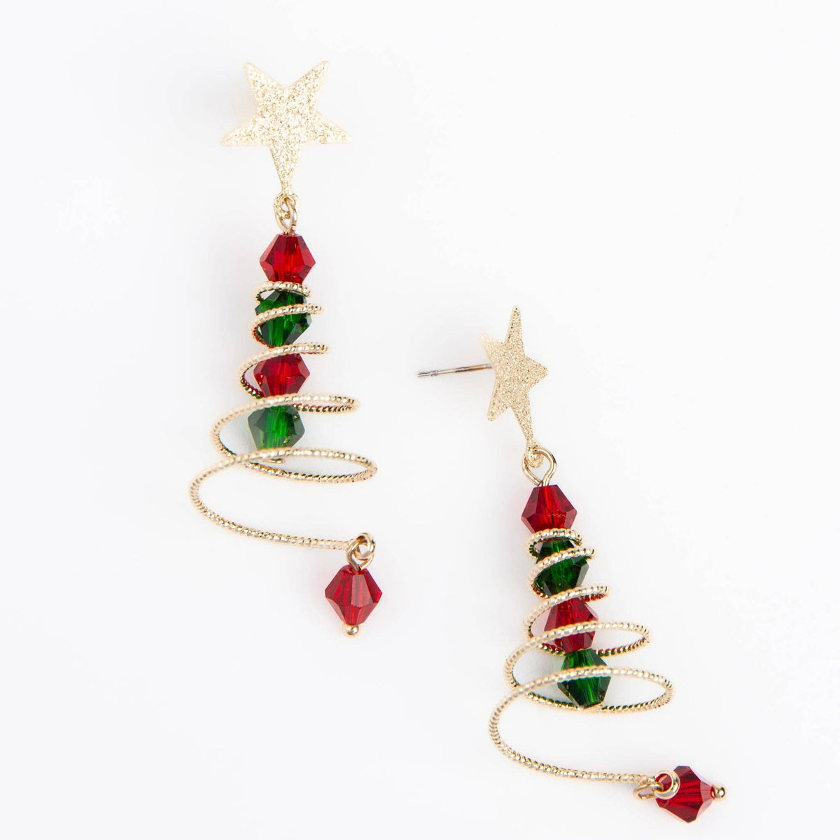 Holiday Christmas Wire Wrapped Tree Beaded Earrings