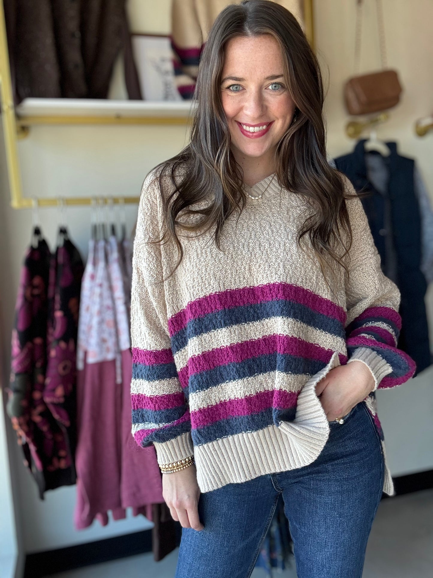 Berry Border Stripe Sweater